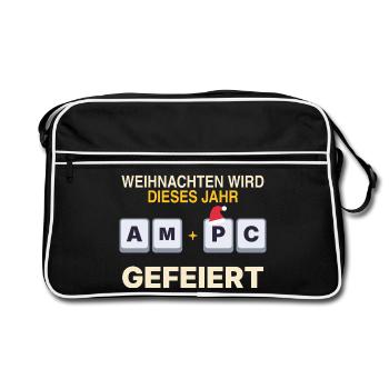 Weihnachten wird dieses Jahr am PC gefeiert - Retro Tasche - Schwarz/Weiß - Vorne