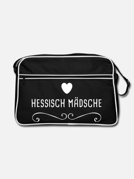 Hessisch Mädsche Hessisches Mädchen Hessen Liebe - Retro Tasche - Schwarz/Weiß