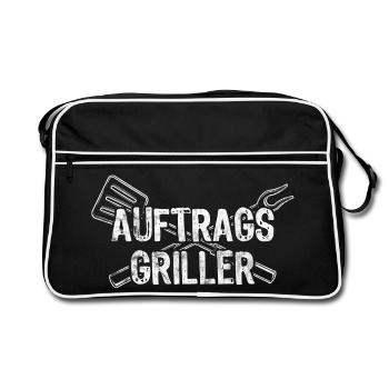 Auftragsgriller Lustiger Grillspruch BBQ Grillchef - Retro Tasche - Schwarz/Weiß - Vorne