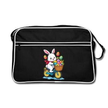 Süßes Osterhasen-Radabenteuer - Retro Tasche - Schwarz/Weiß - Vorne