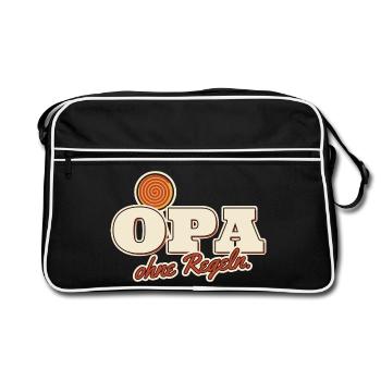 Opa ohne Regeln Enkel Spruch - Retro Tasche - Schwarz/Weiß - Vorne