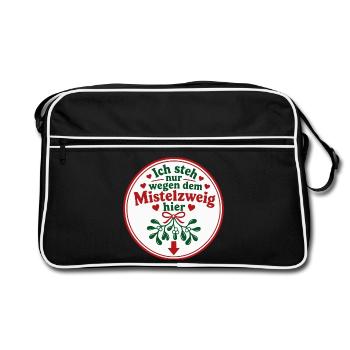 Mistelzweig Pärchen Weihnachten Partnerlook - Retro Tasche - Schwarz/Weiß - Vorne