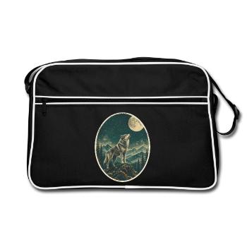Wolf heult den Vollmond an – Vintage Wald - Retro Tasche - Schwarz/Weiß - Vorne