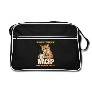 Eingestempelt. Wach? Frag meinen Kaffee. - Retro Tasche - Schwarz/Weiß - Vorne