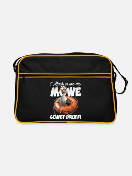 Freche Möwe #lovely toons - Retro Tasche - Schwarz/Gold - Vorne