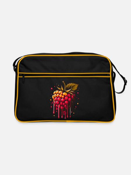 Zweifarbige tropfende Himbeere - Retro Tasche - Schwarz/Gold - Vorne