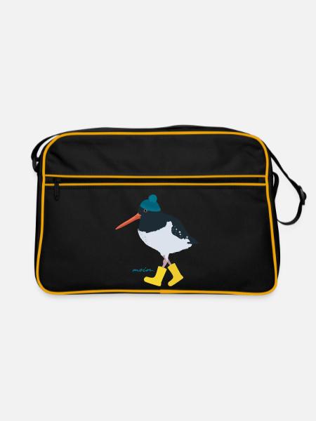 Austernfischer mit Gummistiefeln moin - Retro Tasche - Schwarz/Gold