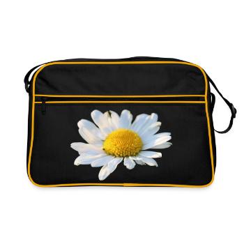 Margeriten Margerite weiße Blume Gänseblume - Retro Tasche - Schwarz/Gold - Vorne