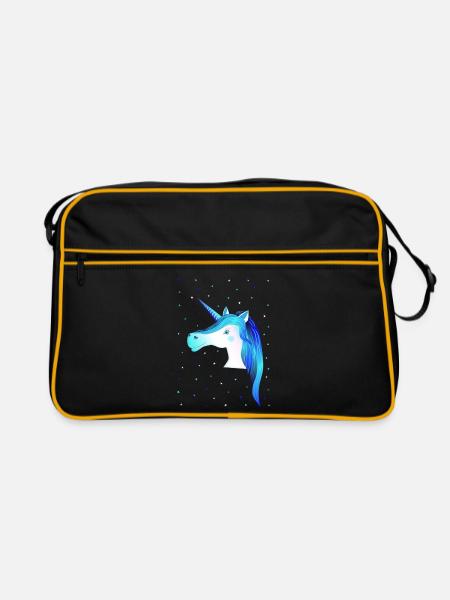 Einhorn Unicorn blaues Einhorn - Retro Tasche - Schwarz/Gold
