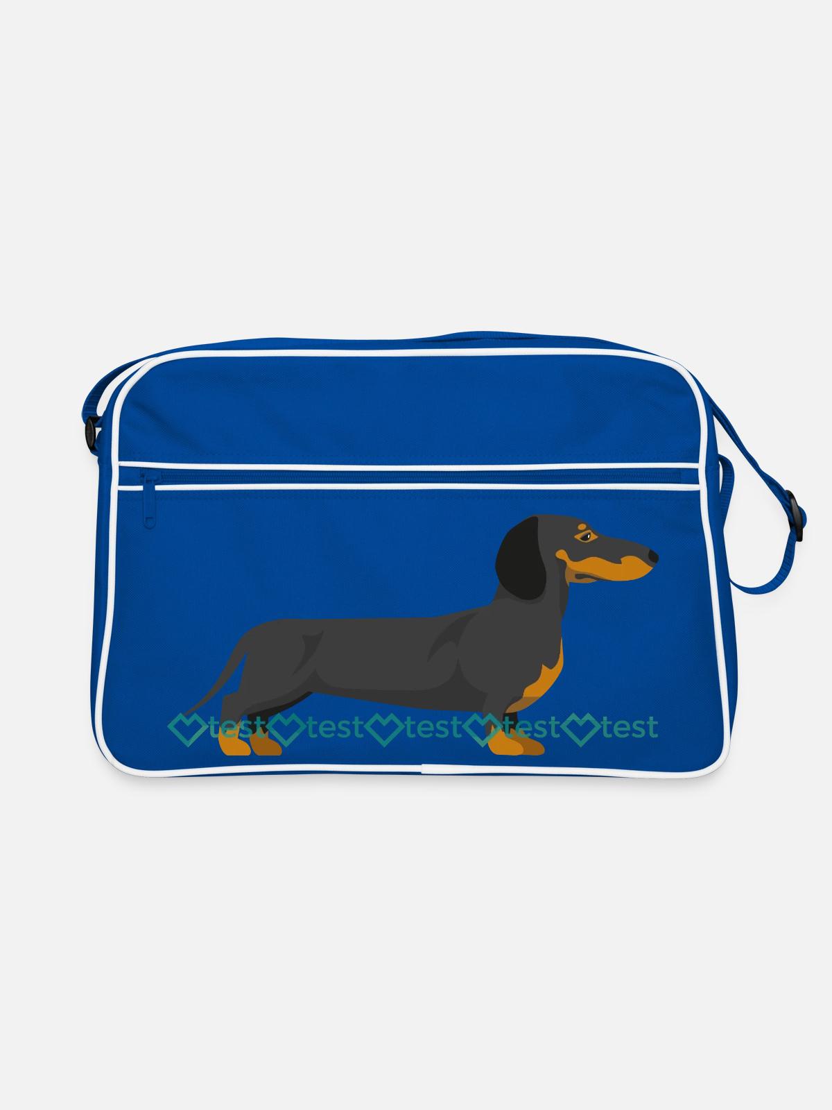 Dackel Bild - Retro Tasche - Blau/Weiß - Vorne