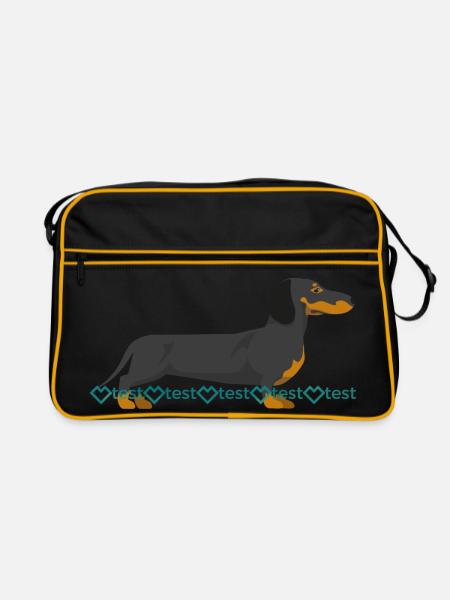 Dackel Bild - Retro Tasche - Schwarz/Gold - Vorne