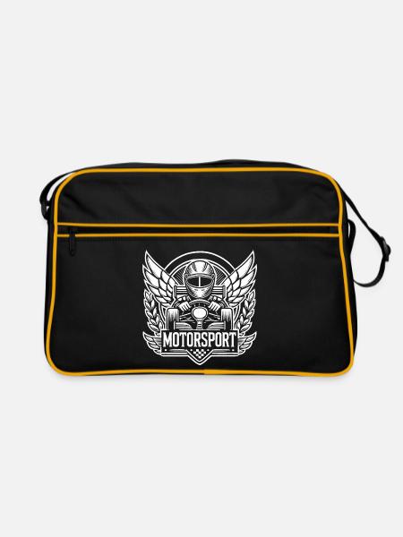 Motorsport Logo - Retro Tasche - Schwarz/Gold - Vorne