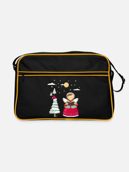 Engel im Winterwald - Retro Tasche - Schwarz/Gold