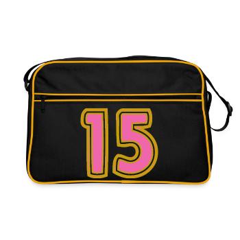 15. 15 JAHRE. 15-JÄHRIGES JUBILÄUM. 15-JÄHRIGES JUBILÄUM. - Retro Tasche - Schwarz/Gold - Vorne