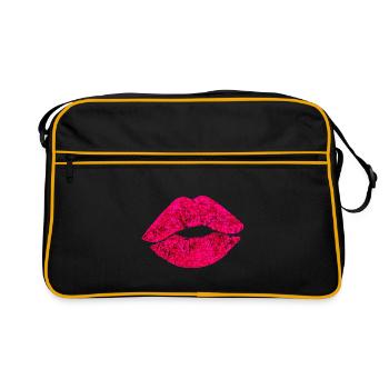 Gesichtsmaske Lippen Kussmund - Retro Tasche - Schwarz/Gold - Vorne