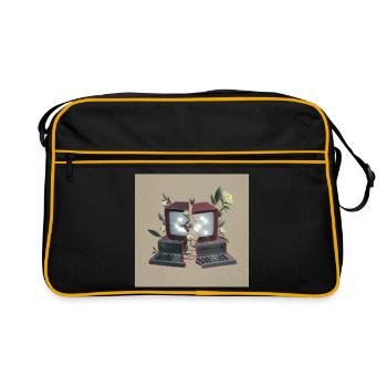Ordinateur avec des fleurs - technique de nature dépassée - Sac Retro - noir/or - Devant