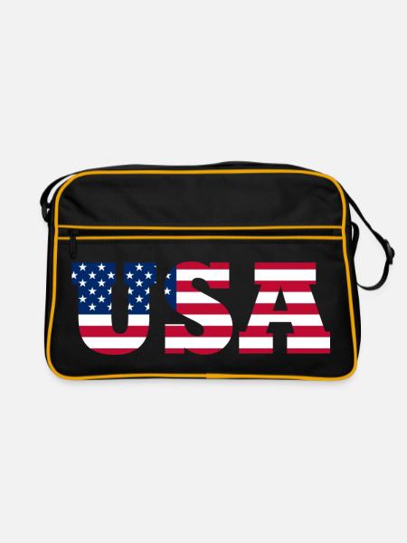 Stars & Stripes Lettermark USA - Retro Tasche - Schwarz/Gold - Vorne