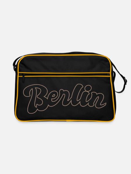 Berlin Deutsche Hauptstadt Schriftzug - Retro Tasche - Schwarz/Gold - Vorne
