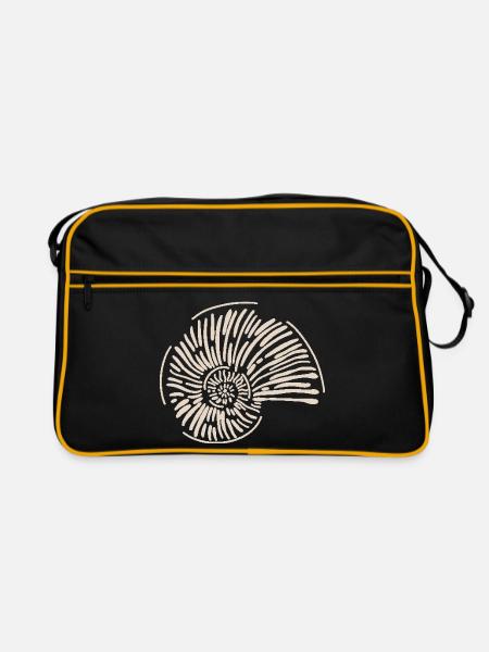 Ammonitenspirale Linienkunst - Retro Tasche - Schwarz/Gold