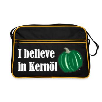 I believe in Kernöl Steiermark Österreich R - Retro Tasche - Schwarz/Gold - Vorne