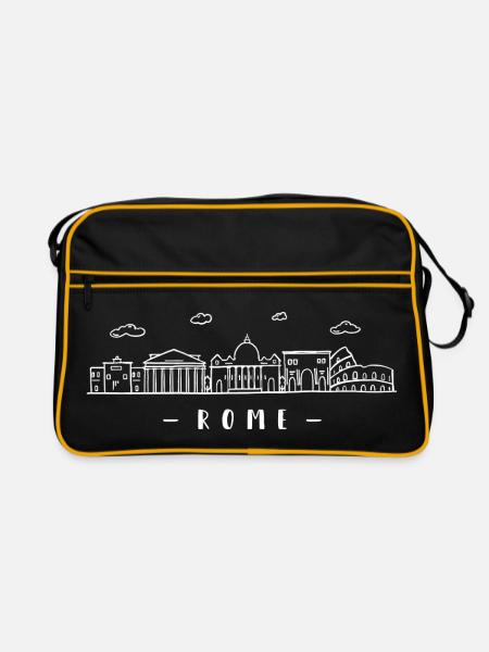 Rom Italien Hauptstadt Skyline Kolosseum Pantheon - Retro Tasche - Schwarz/Gold - Vorne