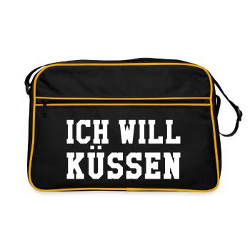 Ich will küssen - Retro Tasche - Schwarz/Gold - Vorne