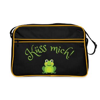 Küss mich | Froschkönig | Märchen - Retro Tasche - Schwarz/Gold - Vorne