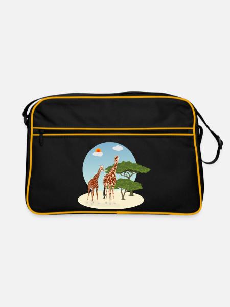 Mutter und Baby Giraffe - Retro Tasche - Schwarz/Gold