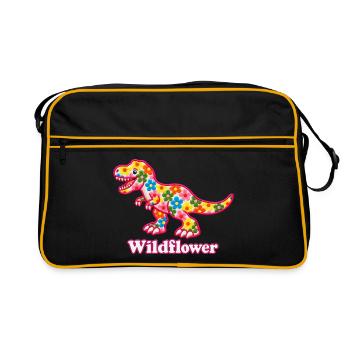 Wildblumen-Süßer Floral-T-Rex - Retro Tasche - Schwarz/Gold - Vorne