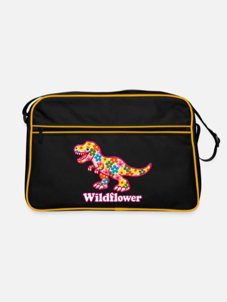 Wildblumen-Süßer Floral-T-Rex - Retro Tasche - Schwarz/Gold