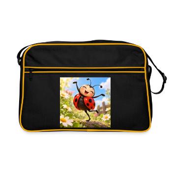 Glückliches Marienkäfer im Garten - Retro Tasche - Schwarz/Gold - Vorne
