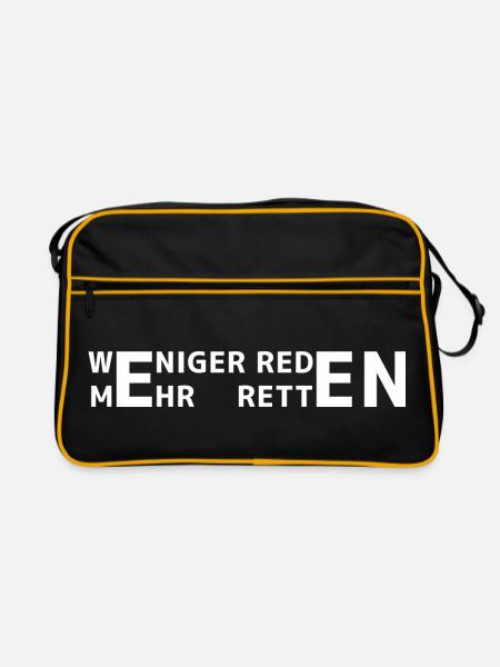 Weniger reden, mehr retten - Retro Tasche - Schwarz/Gold