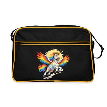 Regenbogen-Einhorn mit Flügeln - Retro Tasche - Schwarz/Gold - Vorne
