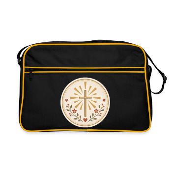 Sonnenkreuz Blütenkranz - Retro Tasche - Schwarz/Gold - Vorne
