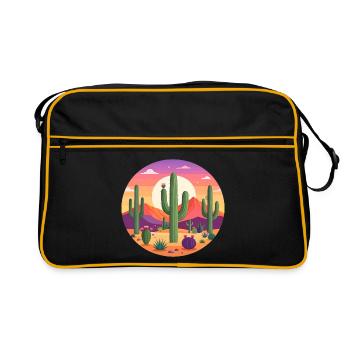 Kaktus Wüste Retro Badge Landschaft Bunt T-Shirt - Retro Tasche - Schwarz/Gold - Vorne