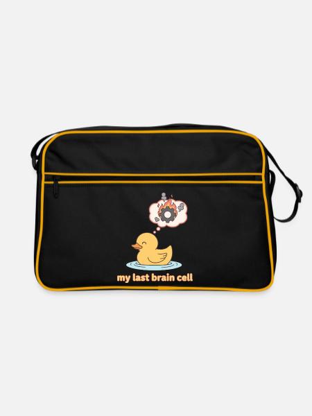 Meine letzte Gehirnzelle lustige Quietscheente - Retro Tasche - Schwarz/Gold