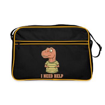 Lustiger T-Rex Short Arms Ich brauche Hilfe - Retro Tasche - Schwarz/Gold - Vorne