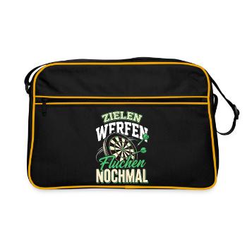 Dart Zielen Werfen Fluchen Nochmal Spruch - Retro Tasche - Schwarz/Gold - Vorne