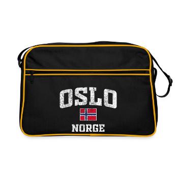 Oslo Norwegen Flaggen-T-Shirt - Retro Tasche - Schwarz/Gold - Vorne