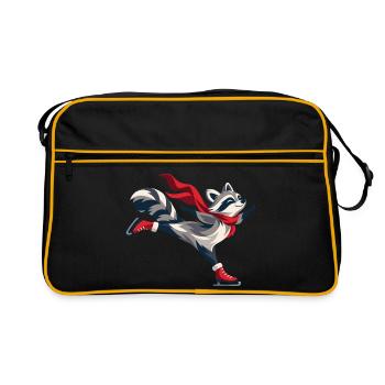 Fröhlicher Waschbär beim Schlittschuhlaufen - Retro Tasche - Schwarz/Gold - Vorne