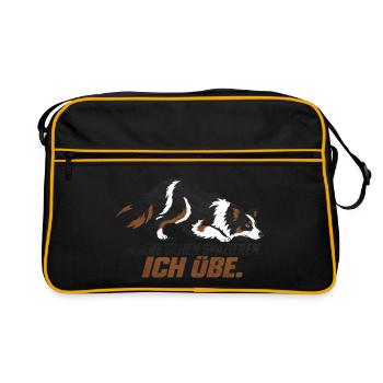 Border Collie - ANDERE GEHEN SPAZIEREN. ICH ÜBE. - Retro Tasche - Schwarz/Gold - Vorne