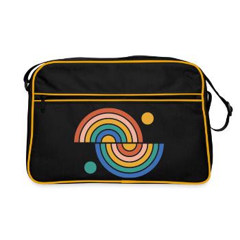 Zwei Regenbogen aus Halbkreisen im Retro-Look - Retro Tasche - Schwarz/Gold - Vorne