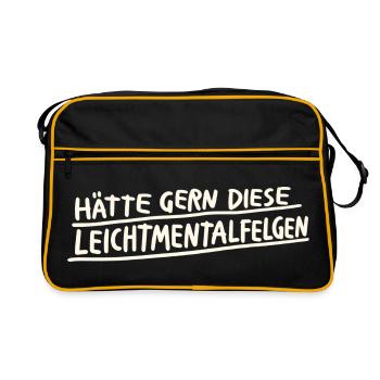 Leichtmentalfelgen Wortspiel - Retro Tasche - Schwarz/Gold - Vorne