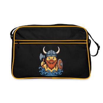 Viking-Ente mit Axt und Wellen - Retro Tasche - Schwarz/Gold - Vorne