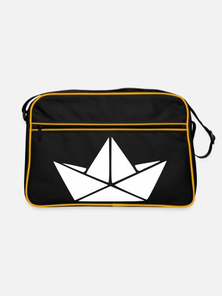Maritimes Papierschiff Origami Boot Geschenk - Retro Tasche - Schwarz/Gold