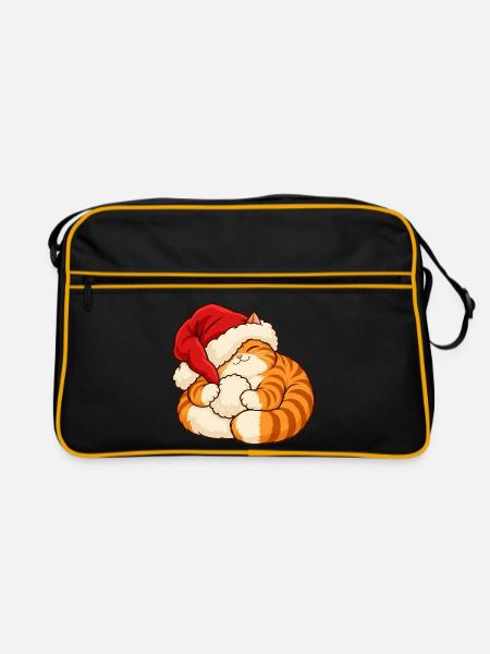 Weihnachten - Schlafendes Weihnachtskätzchen - Retro Tasche - Schwarz/Gold