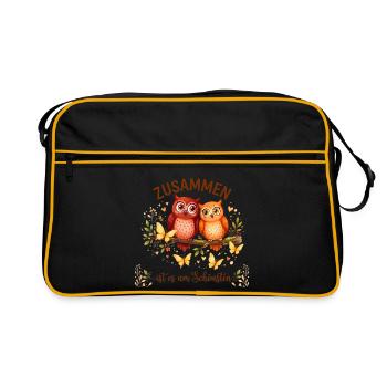 Zusammen ist es am Schönsten Eulen Shirt - Retro Tasche - Schwarz/Gold - Vorne
