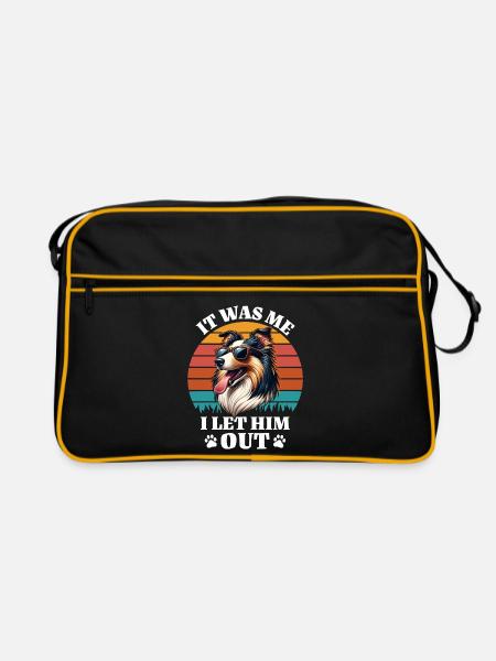 Lustige Langhaar Collie Sprüche - Retro Tasche - Schwarz/Gold