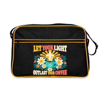 Lass dein Licht länger als deinen christlichen Kaffee - Retro Tasche - Schwarz/Gold - Vorne