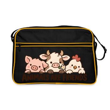 Animals Are Friends Farm Animals - Retro Tasche - Schwarz/Gold - Vorne